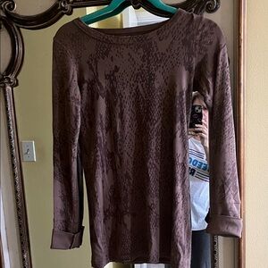 Michael Stars Brown Long Sleeve Printed Tee